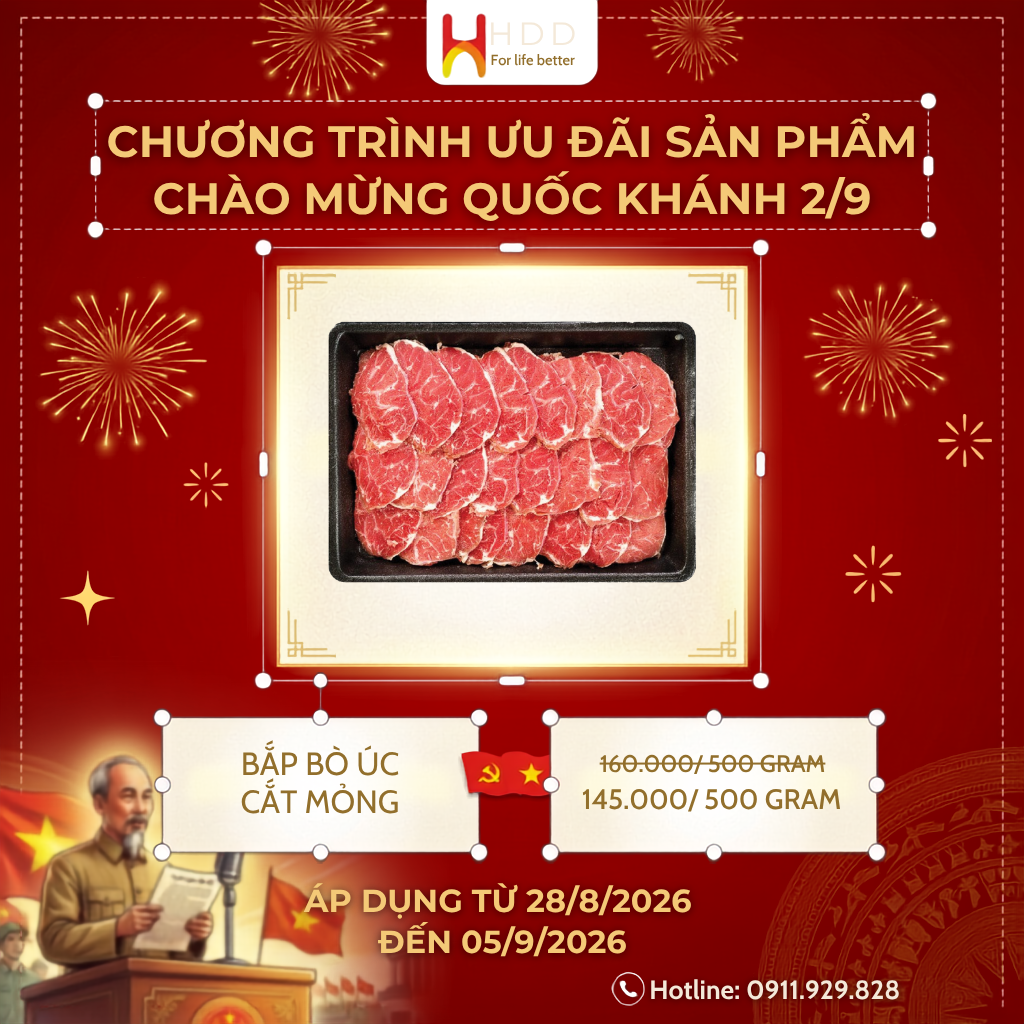 Bắp bò Úc cắt mỏng giá ưu đãi mừng đại lễ 2/9