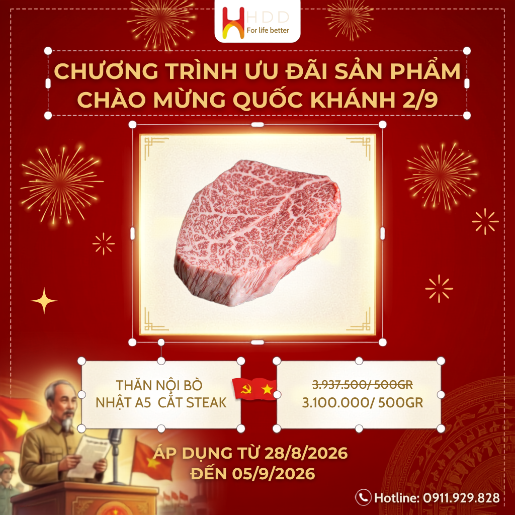 Thăn ngoại bò Nhật A5 cắt Steak ưu đãi dịp 2/9