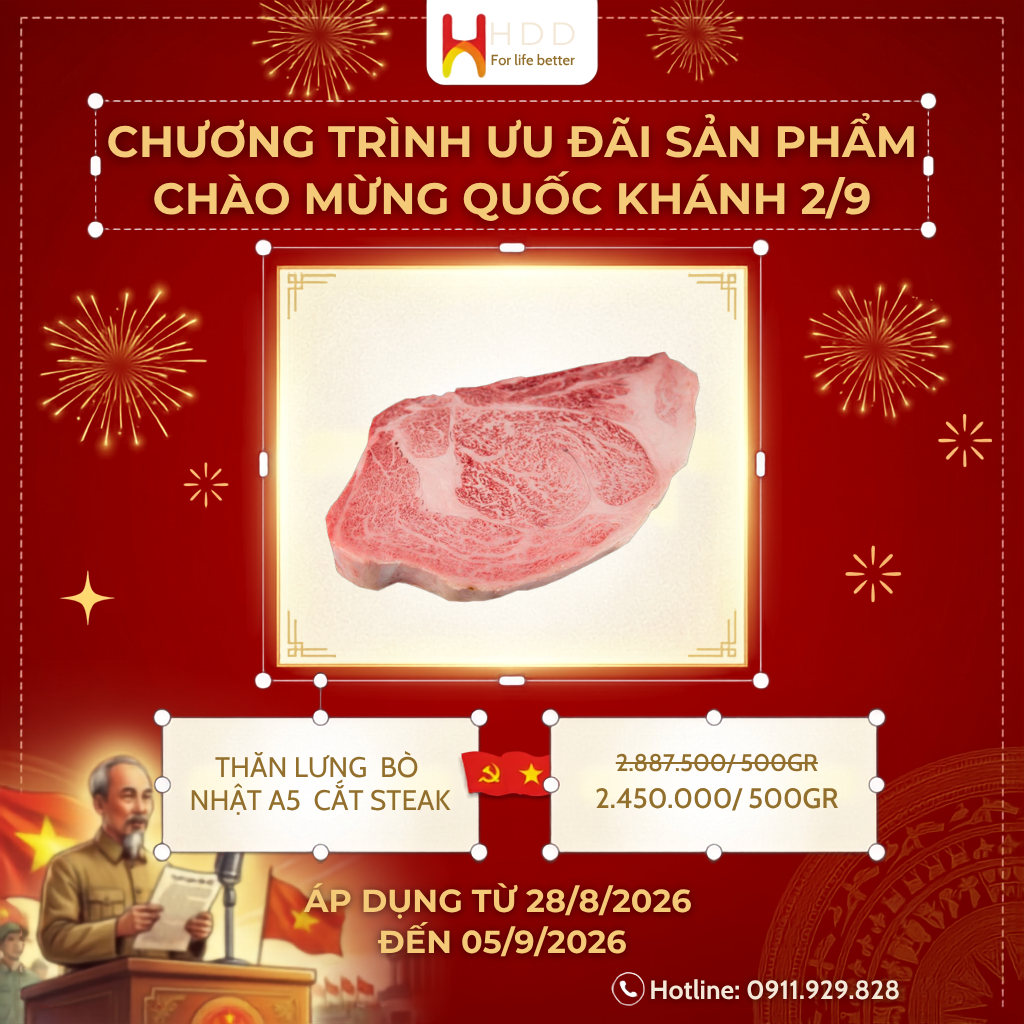 Thăn lưng bò Nhật A5 cắt Steak khuyến mãi ngày 2/9